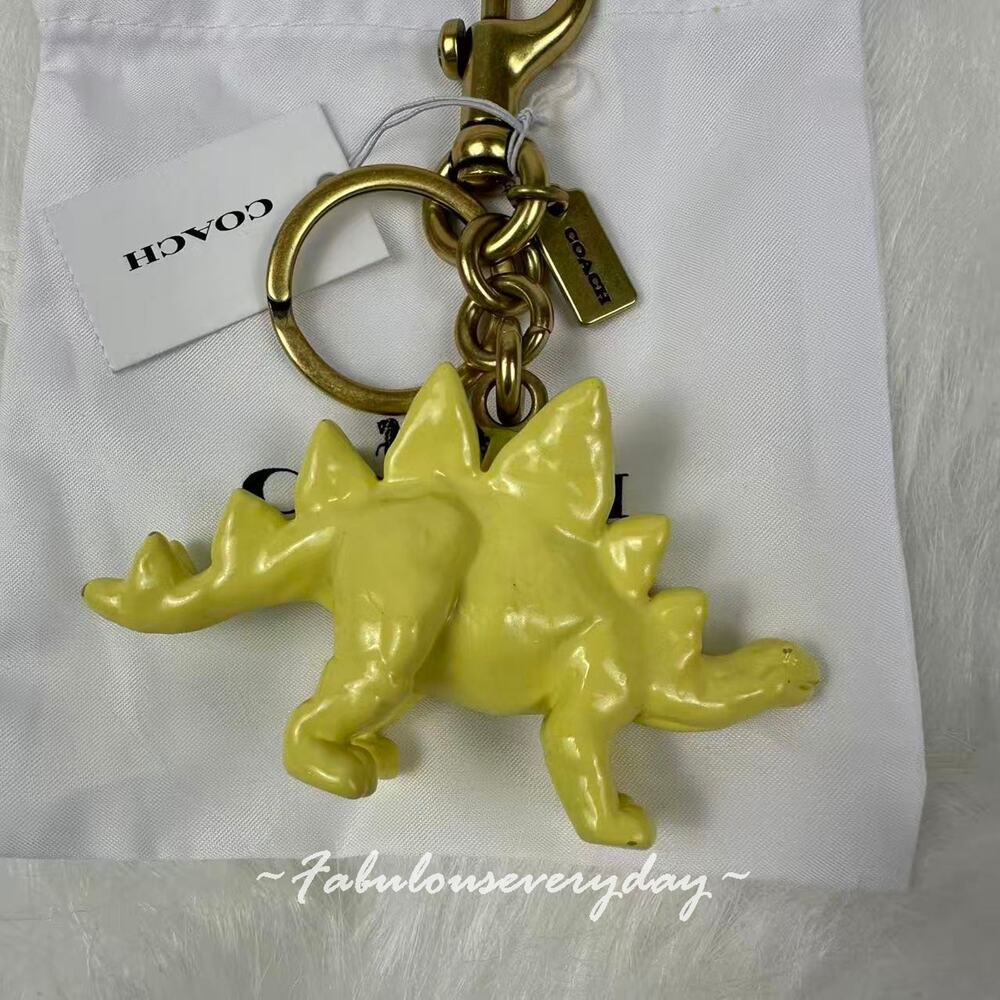 COACH Stegosaurus Bag Charm Key Ring FOB Enamel & Metal Brass/Yellow CAX77 - Picture 4 of 6